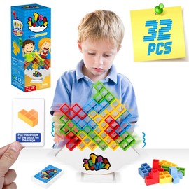 48pcs Tetra Tower Balance Stacking Attack Block Game, Tetris Swing Terra Tower, Family Board Games for Kids & Adults, Team Building Parties Travel Toy:_【32Pcs】Small stacked building block toys
