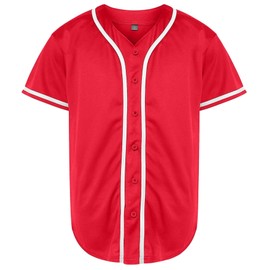 Mens Baseball Jersey Button Down Blank Solid Color Short Sleeve Shirts Hipster Hip Hop Active Team Sports Uniforms Red XXL