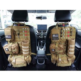 Molle Seat Back Organizer, Tactical Car Seat Organizer with Pouches, Tactical Molle Vehicle Organizers Panel Universal Fit Car Khaki