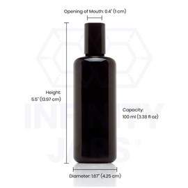 Infinity Jars 100 ml (3.4 fl oz) Black Ultraviolet Glass Bottle w/Glass Ball Roll on Tip 3-Pack