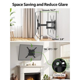 USX MOUNT UL Listed Full Motion TV Mount, Swivel Articulating Tilt TV Wall Mount for 26-55Inch LED, 4K, Wall Mount Bracket with VESA 400x400mm Up to 77lbs, Perfect Center Design -XMM006-1