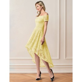 Dressystar Women's Lace Cocktail Dress Hi-Lo Off Shoulder Bridesmaid Swing Formal Party Dress 0042 Yellow L
