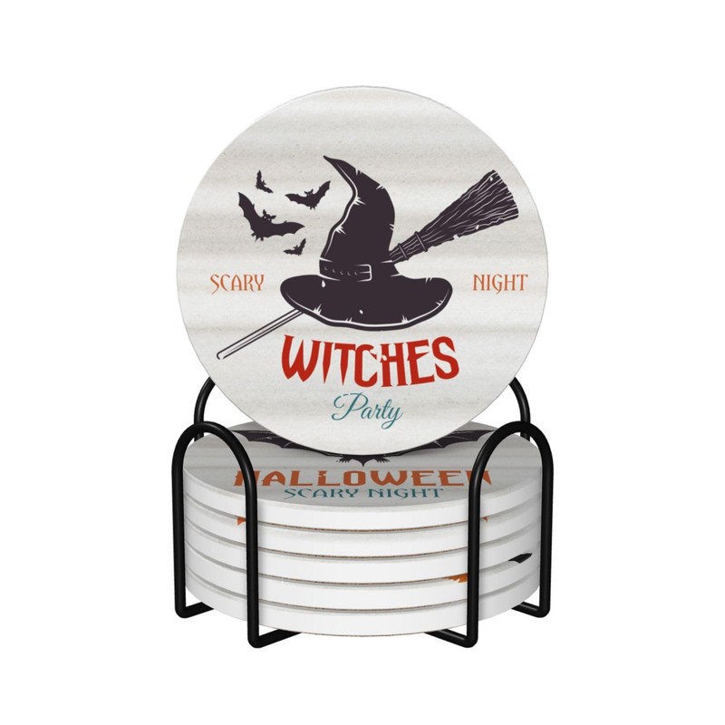 6 PCS Halloween Coasters with Metal Holder and Cork Base