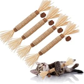 Mumoo Bear Catnip Toys 4 Pack Silvervine Chew Stick for Indoor Cats, Natural Cat nips Interactive Kitten Teething Dental Toy