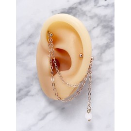 VFUN Conch Earrings with Chain Stainless Steel Helix Cartilage Hoop Earrings 16G Helix Stud Earring Diamond CZ 3MM 4MM 5MM Lobe Earrings Jewellery Dia 8-12MM Rose gold