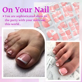French Fake Toe Nails Set,120PCS Short Square French False Toenails Kit,White french Tip Pink Stick On Toenails,Glossy Full Cover Acrylic False Toe Nails For Women Girls Nail Art DIY Gift