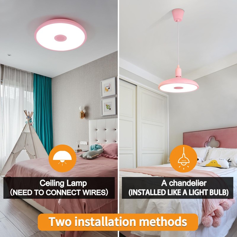 ASALL Pink Waterproof LED Ceiling Light Fixture,Music Ceiling Lamp,with Bluetooth