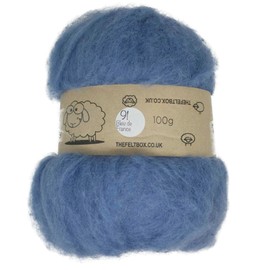 Carded Wool For Felting, Needle Felting Wool, Wool Batt, Craft Wool, Single Shade (Group C), 100 grams 3.5 Oz (Bleu de France (91))