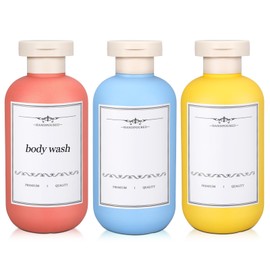 Travel Shampoo Bottle, Empty Plastic Squeeze Bottles 6.8 oz with Flip Cap, Lotion Container for Toiletries, Travel Size Shampoo and Conditioner (Blue/Orange/Yellow, 200 ml)