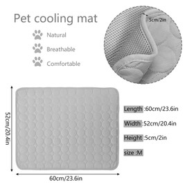 YXHZVON Pet Cooling Mat, Washable Dog Mat, Summer Cooling Pad for Dogs, Self Cooling Dog Mat for Home, On the Go or in the Car, 62 x 50 cm, M, Grey