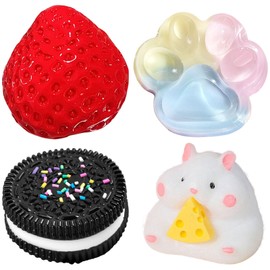 SSKHE 4 Stück Taba Squishy Set, Erdbeere + Hamster + Katze Paw + Hamster + Oreo, Fufu Squishy Toy Squishes Set für Stressabbau Sensory Play Fidget Geschenke für Kinder oder Erwachsene