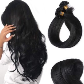 SEGO U Tip Hair Extensions Human Hair Keratin Pre Bonded Hot Fusion Nail Tip Hair Balayage Natural Silky Straight Extensions 50 Strands 50g/Pack -18 Inch Jet Black