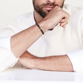 COAI Stone Beaded Black Tourmaline Bracelet for Men Women, Cross Bracelet, Religious Bracelet M