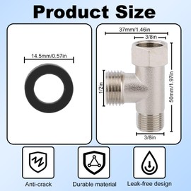 Tinoaly 3/8 x 1/2 Bidet T Adapter for Toto Washlets 3/8"x3/8"x1/2" 3-Way Compression Tee Connector with Washers, Skirted Toilet Installation Fitting Replacement Parts RV & Home Toilet Splitter Valve