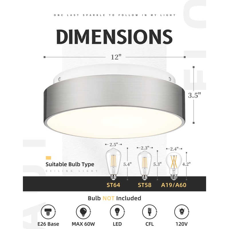 AUTELO 12" Flush Mount Ceiling Light Fixture, Frosted Glass Shade