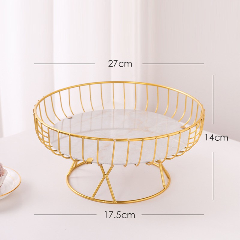 Fruit Tray Hollow Design High Foot Iron Marblel Decorative Practical