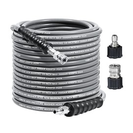 YAMATIC 3/8" Pressure Washer Hose 100 FT with Stainless Steel Swivel 3/8"&M22 Quick Connection, Non Marking Rubber 4200PSI Steel Wire Braided Power Replacement Hose for Hot/Cold Water, Wear Resistant