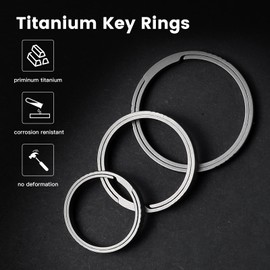 TIKIDESIGN Titanium Key Rings, 30 mm Key Ring with Side Pressing Design, Titanium Flat Key Ring Rings, Titanium Split Rings for Car House Key Accessories (3L Black)