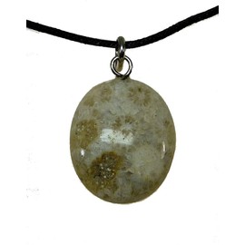 TF Premium Gemstone Pendant for Men and Women, Tumbled Stone Pendant with Eyelet Made of 925 Silver, Chain Pendant with Textile Ribbon, Exclusive Gemstones Finished in Germany, Silver