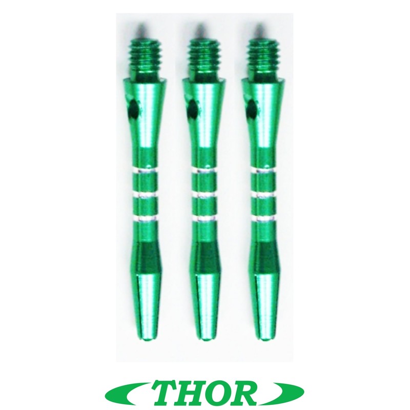 THOR-DARTS Unisex - Adult S_alu_green35_3stripes_3 Dart Shafts Green Short 1