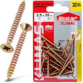 Klimas® Hardened Wood Screws Chipboard Screws Countersunk Head with PZ Phillips 3.5 x 35 mm 32 Pieces Flat Head Self-Tapping Screws Set Universal Screws Patio Screws Stainless Steel Screws