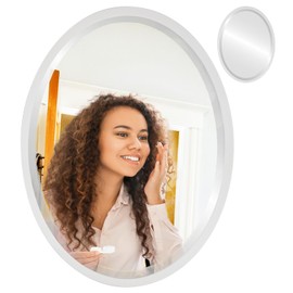 13.1 x 17.1 White Oval Mirror with Wood Frame - Vertical & Horizontal Wall Hanging - High Glass - Bathroom Mirror for Over Sink, Home Decor, Vanity, Bedroom, Living Room, Entryway (Linen White)