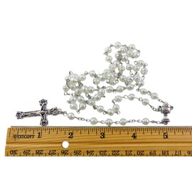 Ladies First Holy Communion Rosary Set White Bead Rosary in a Plastic Case