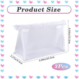 CRASPIRE 3Pcs Mesh Cosmetic Bags White Mesh Makeup Bag Purse Pouch Zipper Mesh Travel Bag Travel Purse Organizer Portable Pouch Bag Mesh Toiletry Bag for Home Office Travel Accessories