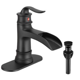 FRANSITON Waterfall Faucet Bathroom Faucet Single Handle One Hole Matte Black Finish Large Spout Lavatory Faucets (Matte Black)