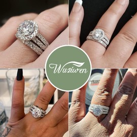 Wuziwen 4Ct Wedding Bridal Sets for Women Round Cut Engagement Rings 925 Sterling Silve Eternity Band CZ Anniversary Ring Sz 6