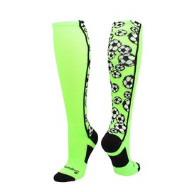 MadSportsStuff Crazy Soccer Socks with Soccer Balls over the calf (Neon Green/Black, Small)