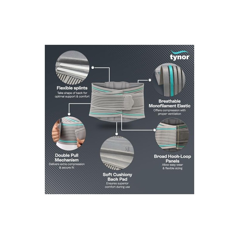 Tynor Lumbo Sacral Belt, Grey, Medium, 1 Unit