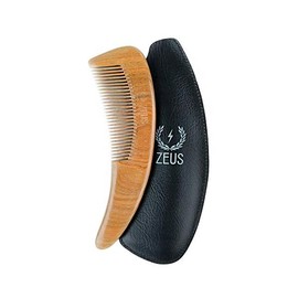 ZEUS Sandalwood Boomerang Beard Comb with Sheath, Large Curved Wooden Beard & Hair Comb in Gift Box (M31)