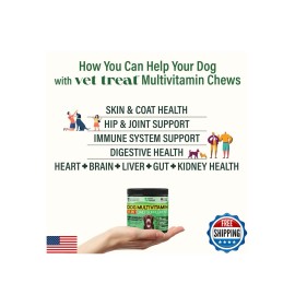 Vet Treat Dog Multivitamin Chewable with Glucosamine -Made in USA- Puppy and Senior Sup