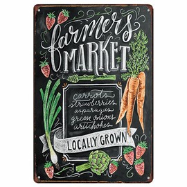 Farmers Market Retro Vintage Metal Sign Decorative Wall Art Plaque Primitive Farmhouse Country Kitchen Farmhouse Sign Pantry Signs Wall Decor 8x12Inch(15T25)