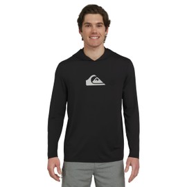 Quiksilver Men's Standard Swimwear Regular Fit UPF 50 Sun Tee Hooded Rash Guard Shirt, Black