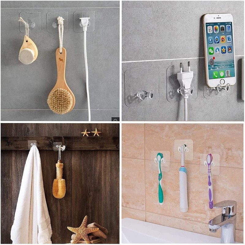 Multi-Function Wall Storage Hook Transparent Power Plug Self Adhesive Stickers