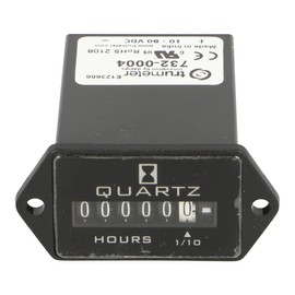 TRUMETER 732-0004 ELECTROMECHANICAL HOUR METER; SUPPLY VOLTAGE MIN:10VDC; SUPPLY VOLTAGE MAX:80VDC; TIME MIN:0S; TIME MAX:99999.9H; PANEL CUTOUT HEIGHT:24.1MM; PANEL CUTOUT WIDTH:36.8MM; PRODUCT RANGE