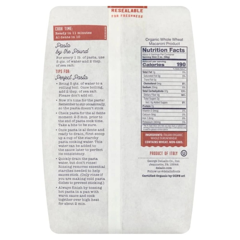 DeLallo Whole Wheat Fusilli Pasta 1 Pound Pack Life is