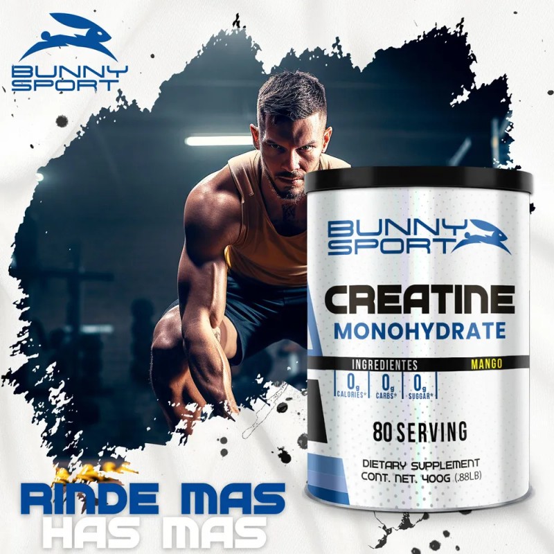 Creatina Monohidratada Bunny Sport de 400g Sabor Mango para Rendimiento