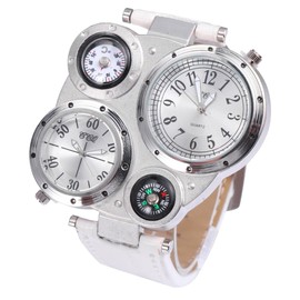 NICERIO Mens Big Face Watch - Cool Wrist Watch Genuine Leather Strap Dual Time Zone Sport Watch Analog Quartz Display with Thermometer Compass