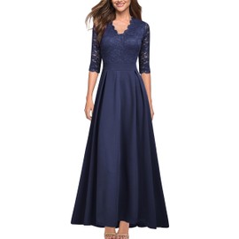 REPHYLLIS Formal Dresses for Women Bridesmaid Wedding Lace Long Dress XL Darkblue