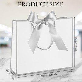 Silkfly 12 Pcs Thank You Gift Bags with Handle 12x10x4'' Welcome Return Gifts Bag with Bow Ribbon for Valentine Wedding Bridesmaid Baby Shower New Year Housewarming Birthday (White,Silver)
