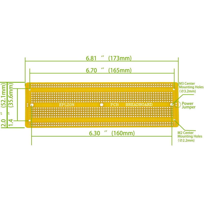 EPLZON 3 Pieces 6.8 x 2.05 Inch Breadboard Solderable Prototype