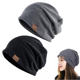 DJHOHJ Gorro de Punto de Moda de Invierno,Algodón Relajado Beanie para Hombres y Mujeres,Hip Hop Ligero Sombrero de sueño Tejido,Gorro Unisex para el Frío (2 PCS)