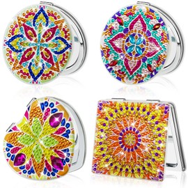 FILASLFT Diamond Painting Compact Mirror DIY Crystal Makeup Mirror Diamond Art 4 Pcs Pocket Mirror Portable Foldable Mirror Christmas Birthday Gifts for Women Girls(Mandala)