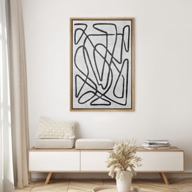 SIGNWIN Framed Canvas Print Wall Art Twisting Lines & Shapes Abstract Patterns Illustrations Modern Art Minimalist Grey Black and White for Living Room, Bedroom, Office - 24"x36" Natural