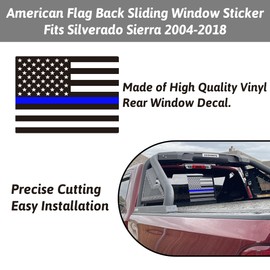 Zhizhong for 2004-2018 Chevy Silverado GMC Sierra Back Middle Window Decal, American Flag Rear Sliding Window Sticker (Thin Blue Line)