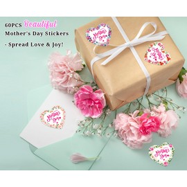 BIZIBAFF Happy Mother's Day Stickers - 60PCS Floral Mothers Day Gift Tags 1.5" Mothers Day Labels Stickers Waterproof Self-Adhesive Mother's Day Present Sticker Labels Party Favors Decorations