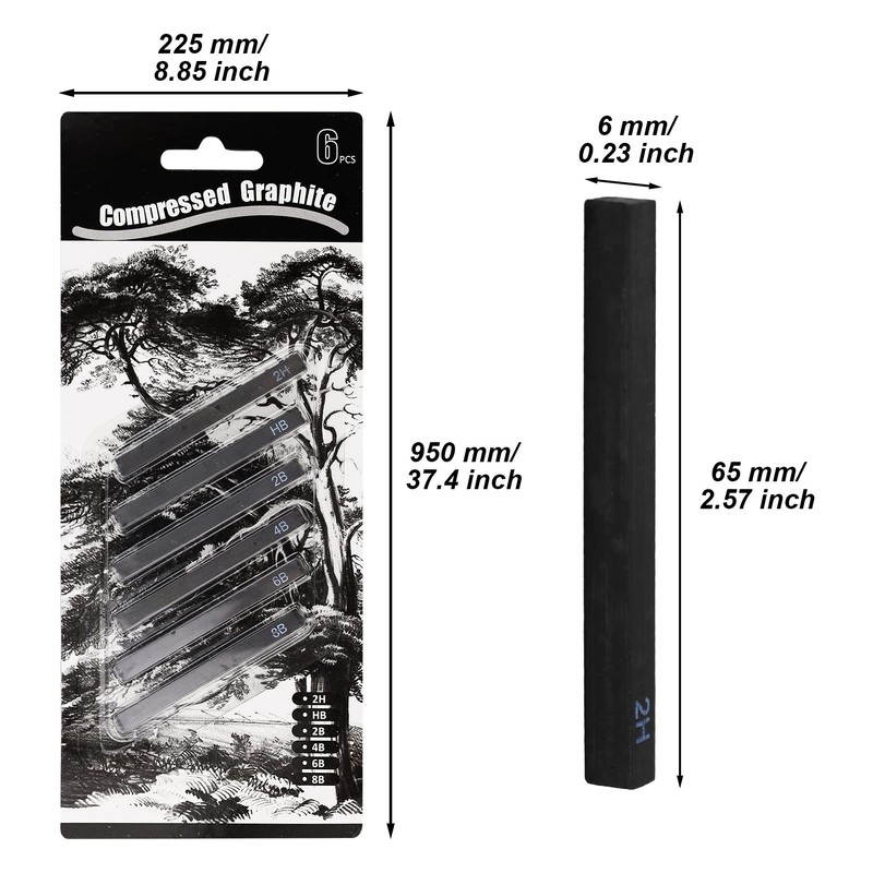 REBECASKYENS 12 Pcs Graphite Material Sticks,Charcoal Pencils For Artists,Square Compressed